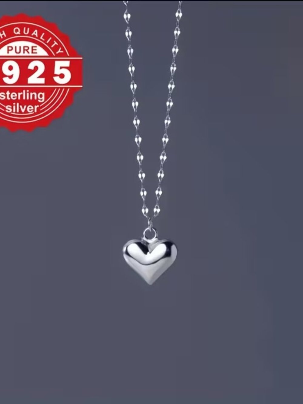 Elegant 925 Sterling Silvery Lip Chain Heart Pendant Necklace